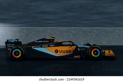 Woking, United Kingdom, February 18 2022. Lando Norris (GBR) McLaren MCL36 Car, 3D Rendering