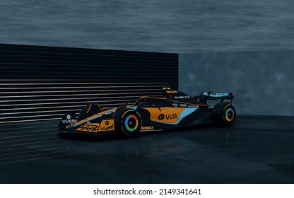 Woking, United Kingdom, February 18 2022. Lando Norris (GBR) McLaren MCL36 Car, 3D Rendering