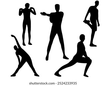 Wokout Warming Up silhouettes. Silhouette workout person. Sport fitness warm up workout people. Fitness stretching silhouettes. Set of workout Silhouette illustration.  - Powered by Shutterstock