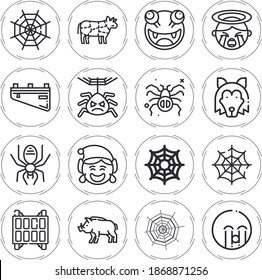 Wolf 16 Lineal Icon Set With Cow, Cry, Wild Boar, Fanny Pack, Wolf, Pack, Spider Web, Goofy, Spider