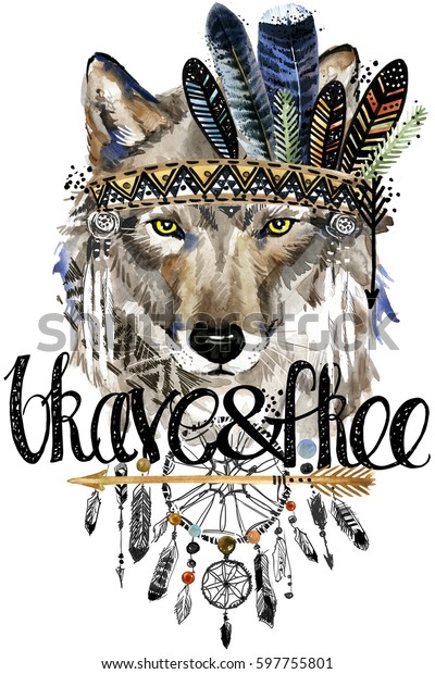 Wolf American Indian Chief Headdress War Stock Illustration