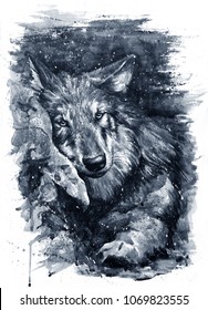 Wolf Black White Stock Illustration 1069823555 | Shutterstock