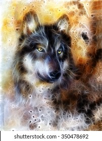  Wolf, color abstract background, multicolor illustration and fractal effect.
