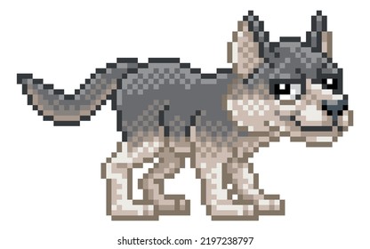 Wolf Or Coyote Dog 8 Bit Pixel Art Animal Retro Arcade Video Game Cartoon Character Sprite