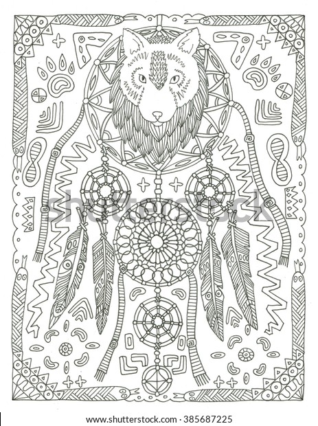 wolf dream catcher coloring page stock illustration 385687225