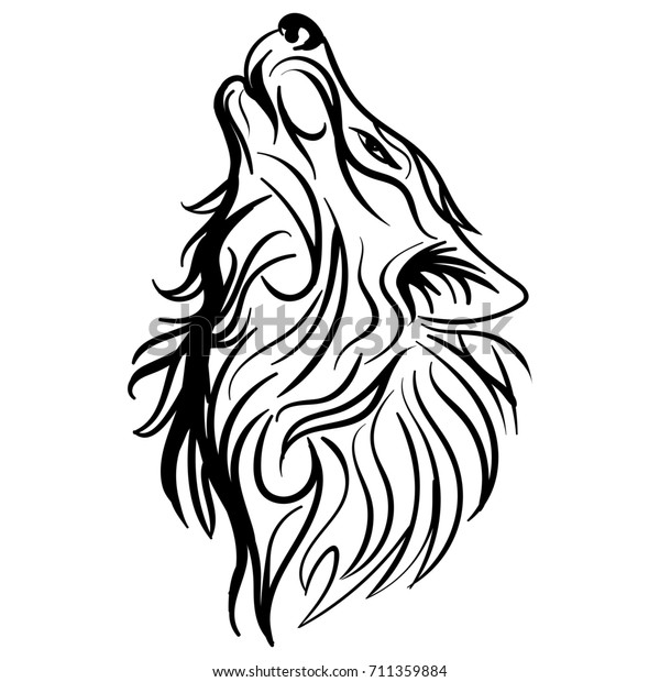 Wolf Head Howl Design Tribal Tattoo のイラスト素材
