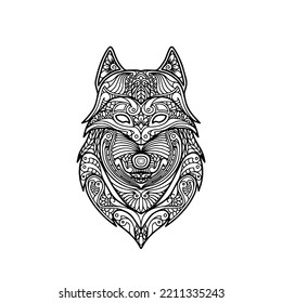 Wolf Head In Mandala Zentangle Style