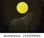 Wolf howling at the full moon at night in the forest, digital art, for posters, backgrounds