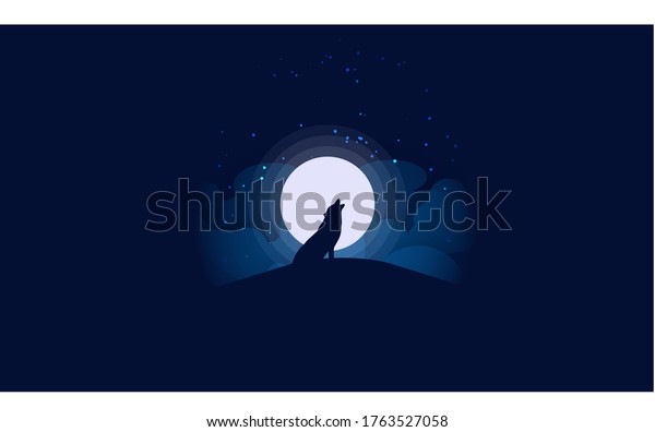 Wolf illustration\
with moon in\
background.