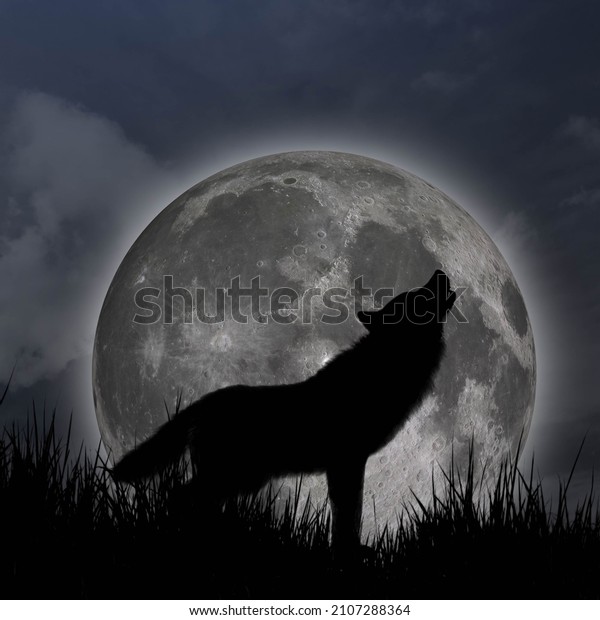 wolf moon 3d rendering\
illustration