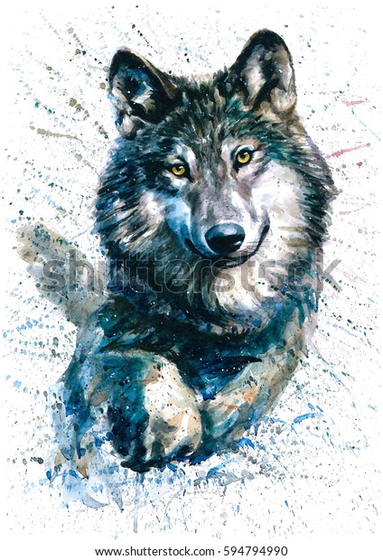 Wolf Watercolor Animals Predator Wildlife Stock Illustration