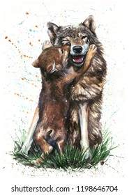 Wolf Watercolor Painting Animals