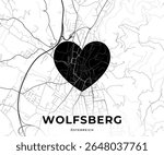 Wolfsberg, Austria, map template with a black heart symbol for creative print projects and wall decor