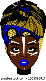 Woman With Africa Head Wear And Tribal Face Paint