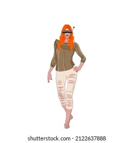 Woman Avatar For Social Networks And Websites. Woman Full Body Front View. Cartoon Image Of A Female. Women Fashion Design. Fictional Female Anime Character.