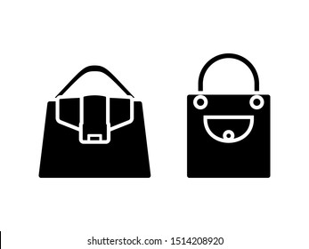 Woman Bag Black And White Illustration Icon Pictogram Set. Lady Accessory Wardrobe Symbol Silhouette