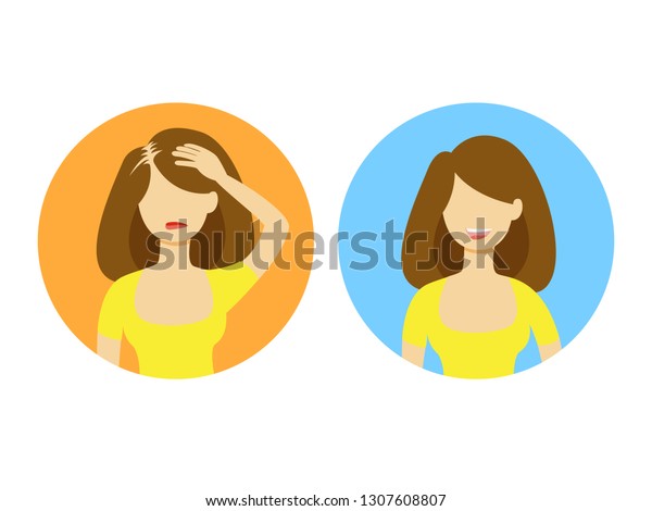 Woman with\
baldness. Female hair loss\
illustration.