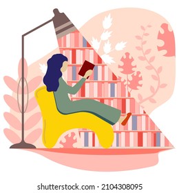 Woman Book Reading Girl Read Books Home Library People Armchair Interior