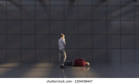 woman calls on the phone first aid, 3d illustration