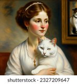 Woman with a Cat, by Auguste Renoir, 1875, French painting, oil on canvas. This is a classic Renoir portrait from his pure impressionist period in the 1870s

