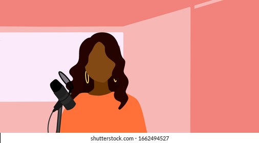 Woman Character Podcast Orange Background Wallpaper Podcasting Space For Text