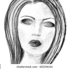 Woman Closed Eyes Charcoal Drawing Fashion Stock Illustration 432196141 ...