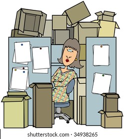 Woman In A Cluttered Cubicle