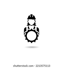 Woman construction worker icon logo with shadow - Powered by Shutterstock