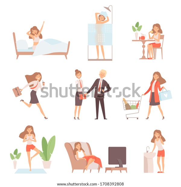 Woman Daily Routine Lifetime Mother Business Stock Illustration ...