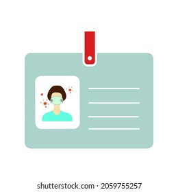 Woman Doctor ID Badge Template In Red Danger Zone. Creative Flat Digital Illustration