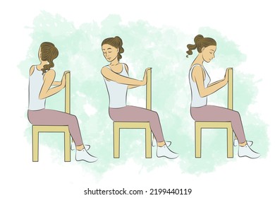 Woman Doing Back Stretches Chair Stock Illustration 2199440119 ...