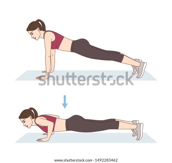 Woman Doing Sports Exercises Pushups Workout Stock Illustration