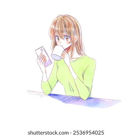 A woman drinking a drink while operating a smartphone - Powered by Shutterstock