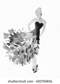 woman with elegant dress .abstract watercolor .fashion background