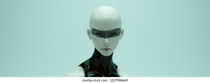 Woman Face Black Strip Face Paint Makeup Shiny Black Futuristic Alien Sci Fi Concept Avatar 3d illustration render