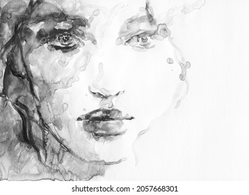 woman face. contemporary painting. watercolor illustration

