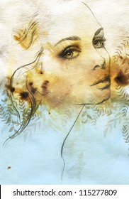 Woman Face. Hand Painted Fashion Illustration