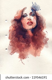 Woman Face. Hand Painted Fashion Illustration