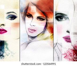 Woman face. Hand painted fashion illustration - Powered by Shutterstock