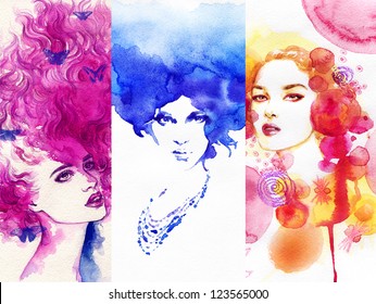 Woman face. Hand painted fashion illustration - Powered by Shutterstock