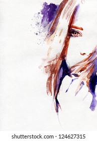 Woman Face. Hand Painted Fashion Illustration