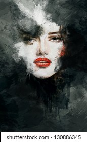 Woman face. Hand painted fashion illustration