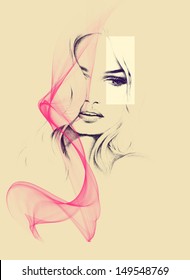 Woman Face. Hand Painted Fashion Illustration 