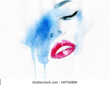 Woman Face. Hand Painted Fashion Illustration 