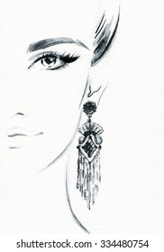 Woman Face. Jewelry And Beauty. Fashion Illustration