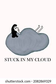 A Woman Feeling Depressed Expressed By Feeling Stuck In A Storm Cloud.