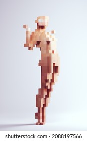 Woman Female Abstract Nude Cube Block Sculpture 3d Pixel Voxels 3d illustration render