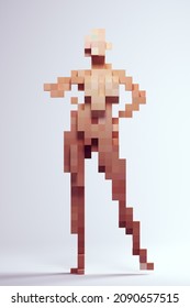 Woman Female Abstract Nude Cube Block Sculpture 3d Pixel Voxels 3d illustration render	