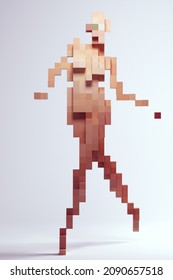 Woman Female Abstract Nude Cube Block Sculpture 3d Pixel Voxels 3d illustration render	