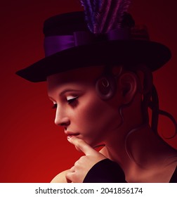 Woman Female Portrait Futuristic Alien Tentacles Burlesque Cabaret Sci Fi CG Character 3d Illustration Render